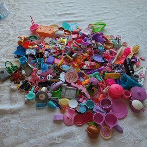 HUGE BUNDLE Barbie Doll Accessories/Food/Dishes & MORE!